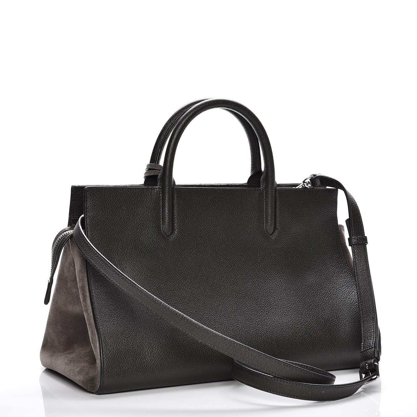 Grained Calfskin Suede Small Cabas Rive Gauche Dark Anthracite