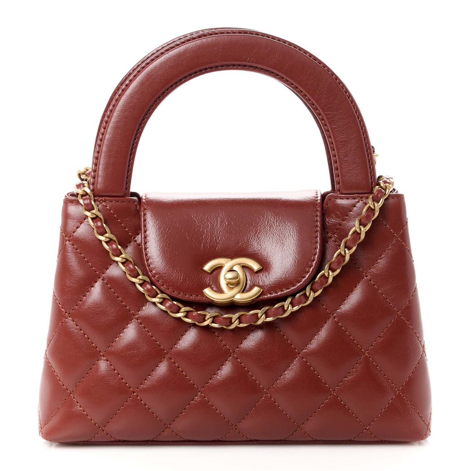 Chanel Shiny Aged Calfskin Quilted Nano Kelly Shopper Brown 1 of 10