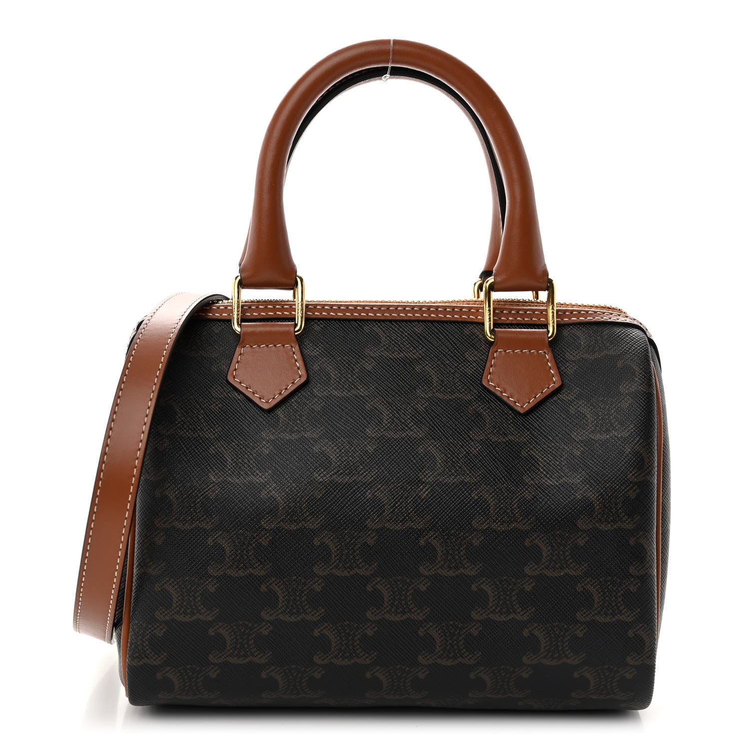 Celine Triomphe Canvas Calfskin Small Boston Bag Tan 1 of 9