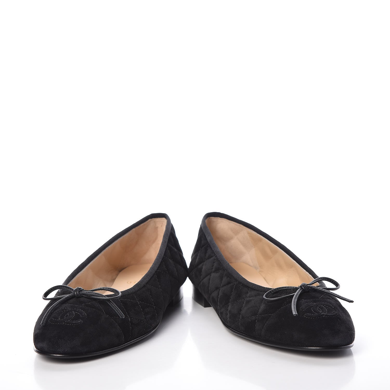 Chanel Suede Calfskin Quilted Cap Toe CC Ballerina Flats 38 Black 6 of 10
