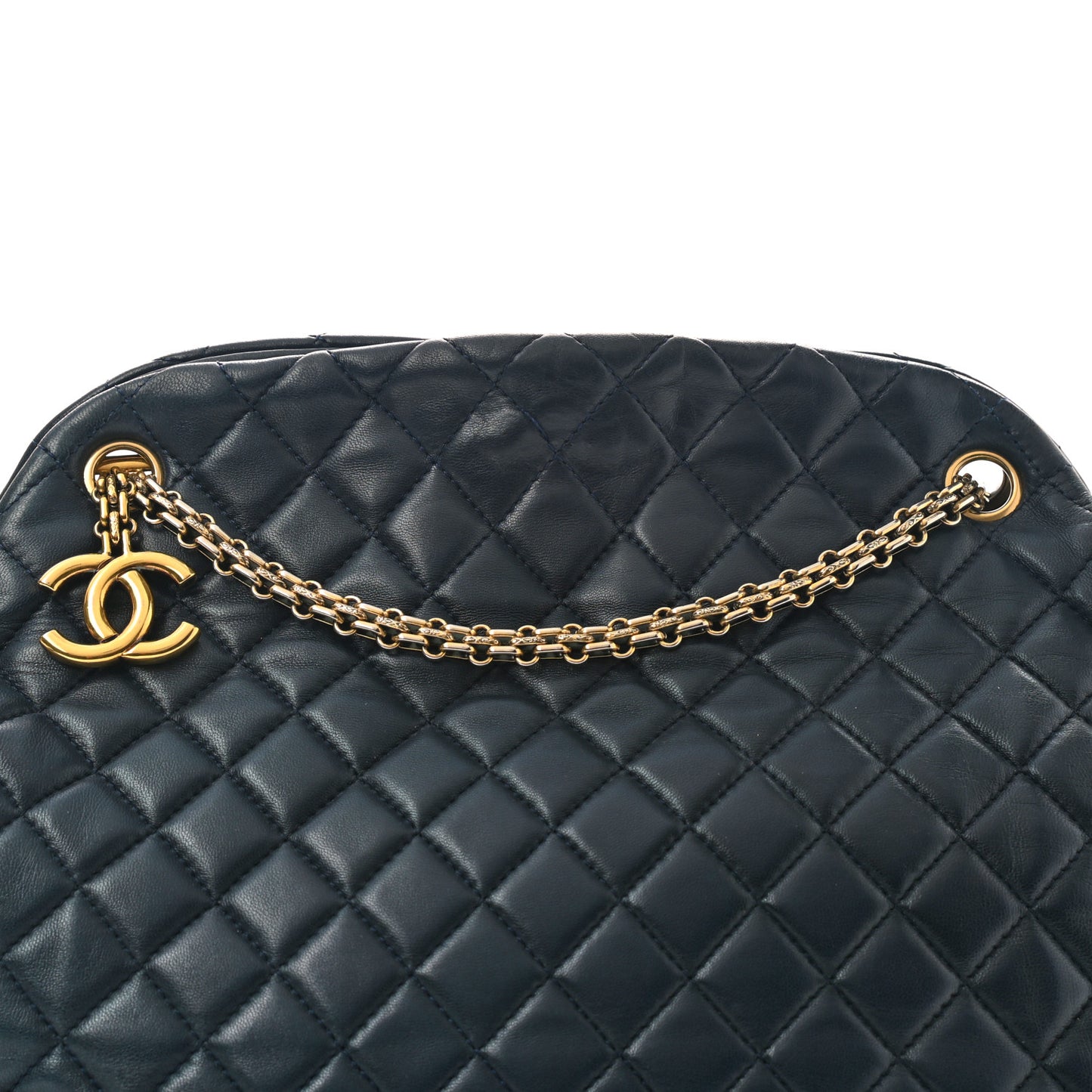 Calfskin Quilted Shoulder Bag Navy Blue