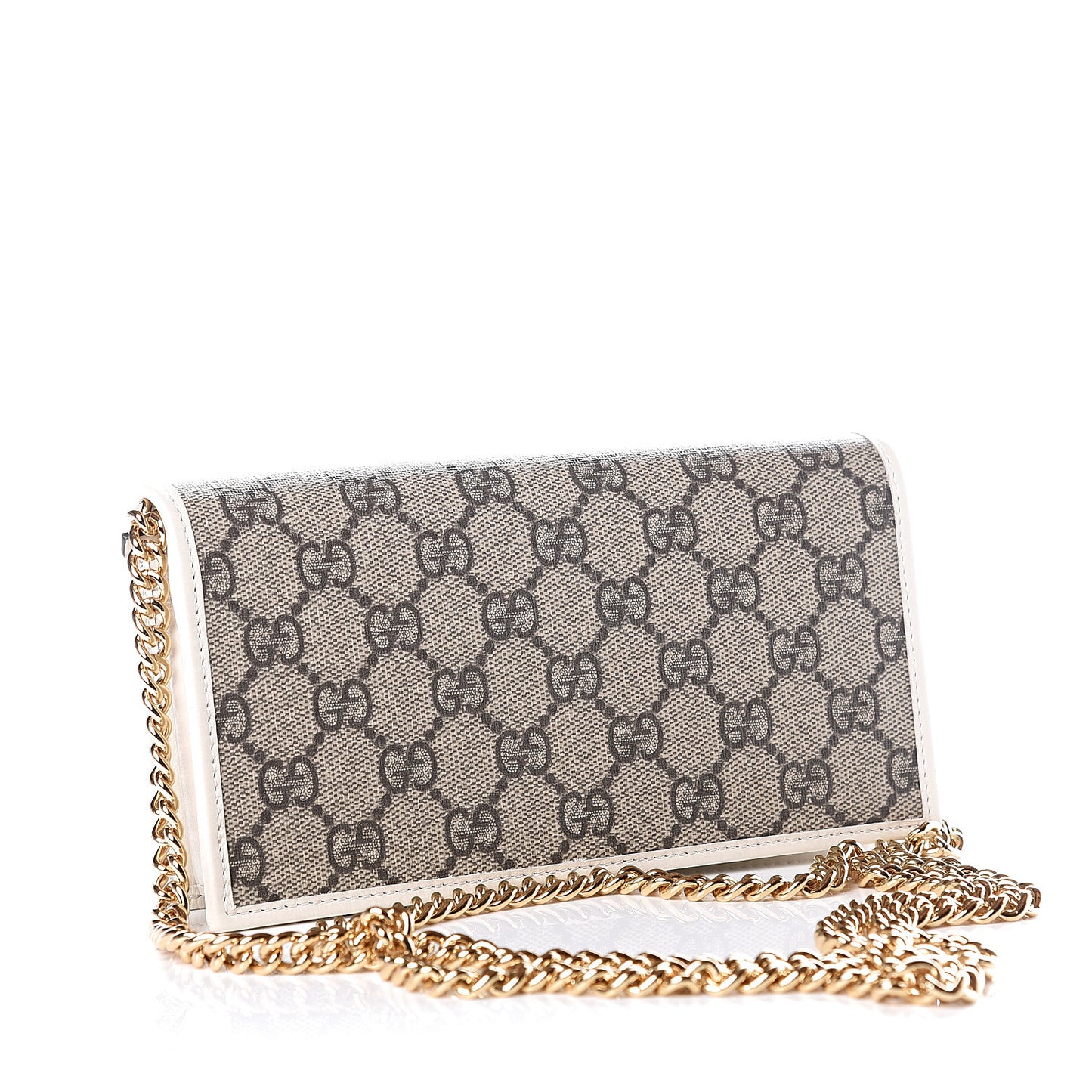 GG Supreme Monogram Azalea Calfskin Horsebit 1955 Wallet On Chain Beige Ebony Mystic White