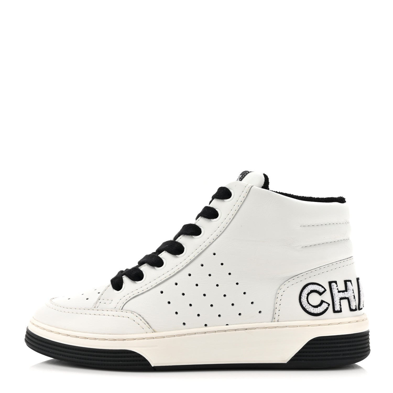 Chanel Calfskin Womens Logo High Top Sneakers 38 Black White 1 of 10