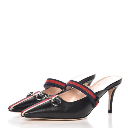 Gucci Malaga Kid Sylvie Web Cross Strap Mid-Heel Slides 36.5 Black 3 of 9