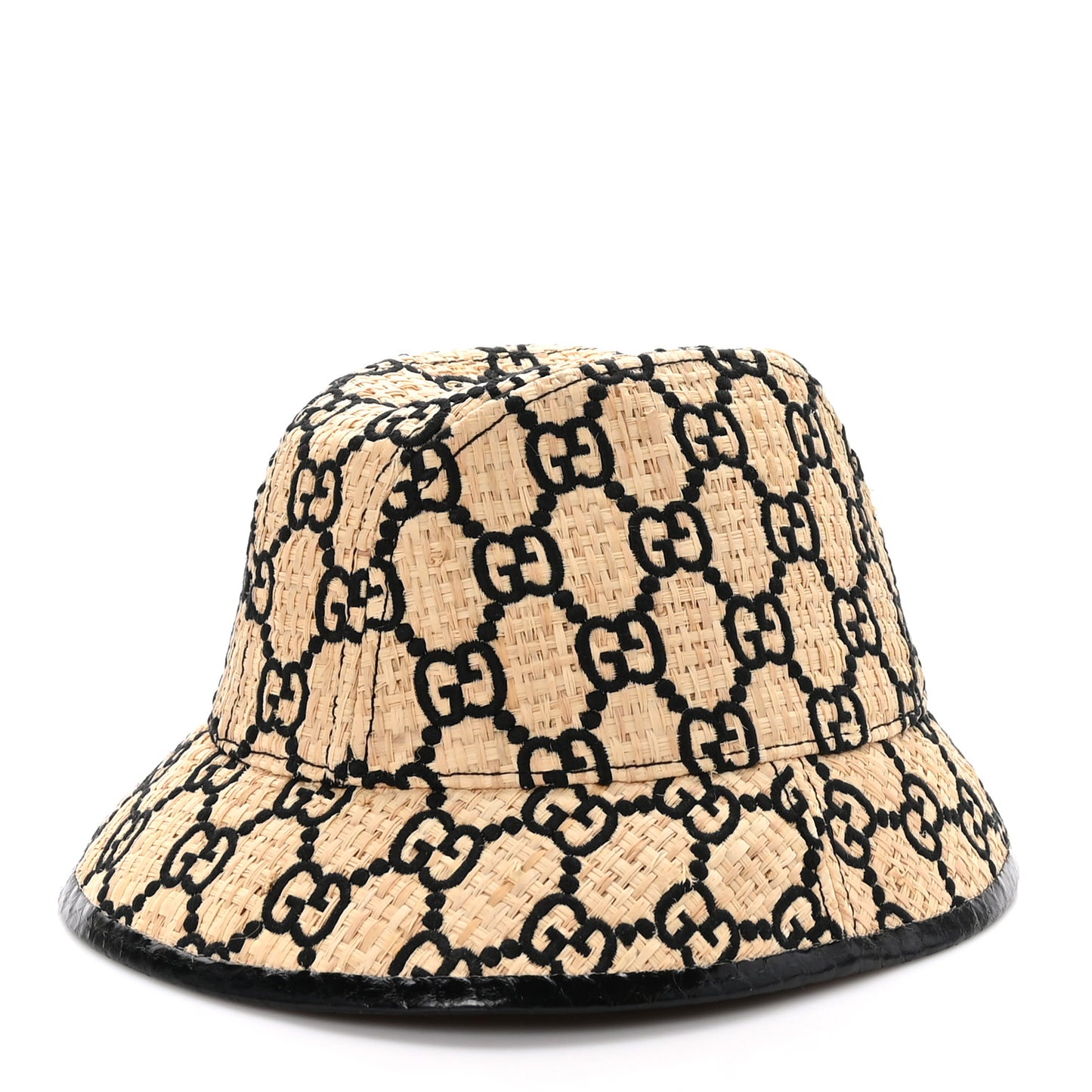 Raffia Elaphe Interlocking GG Embroidered Fedora Hat M Ivory Black