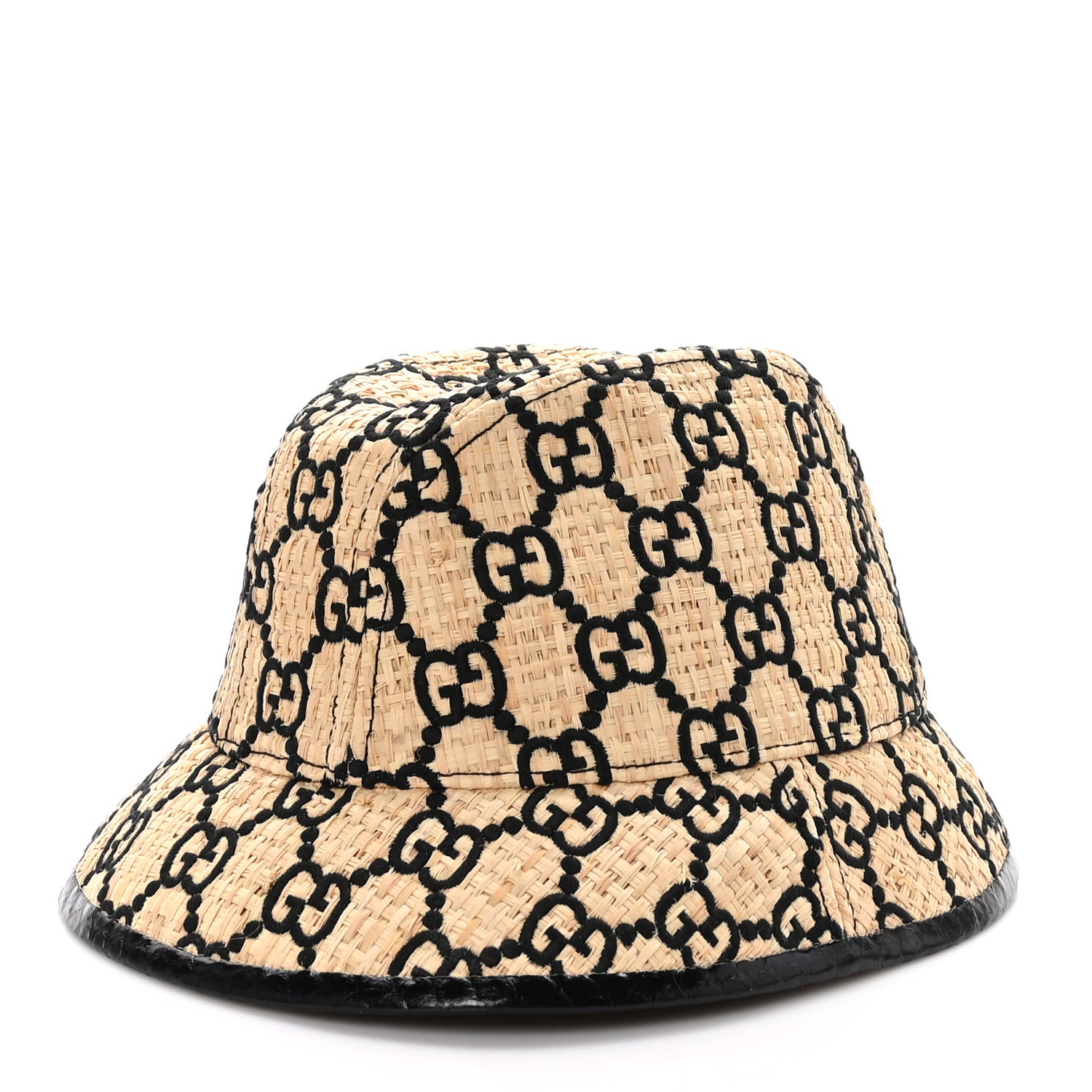 Gucci Raffia Elaphe Interlocking GG Embroidered Fedora Hat M Ivory Black 1 of 8