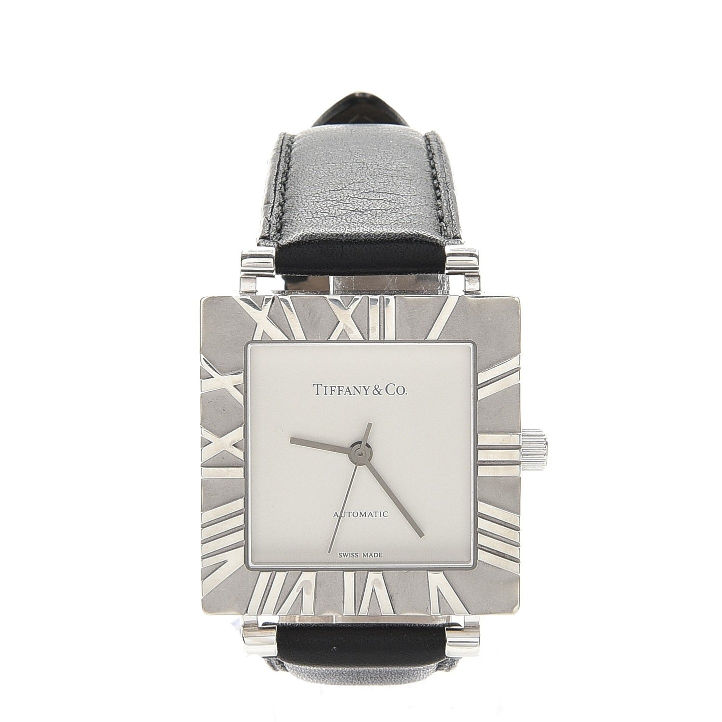 Sterling Silver Calfskin 34mm Atlas Square Automatic Watch