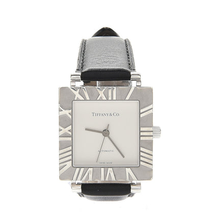 Tiffany Sterling Silver Calfskin 34mm Atlas Square Automatic Watch 1 of 6