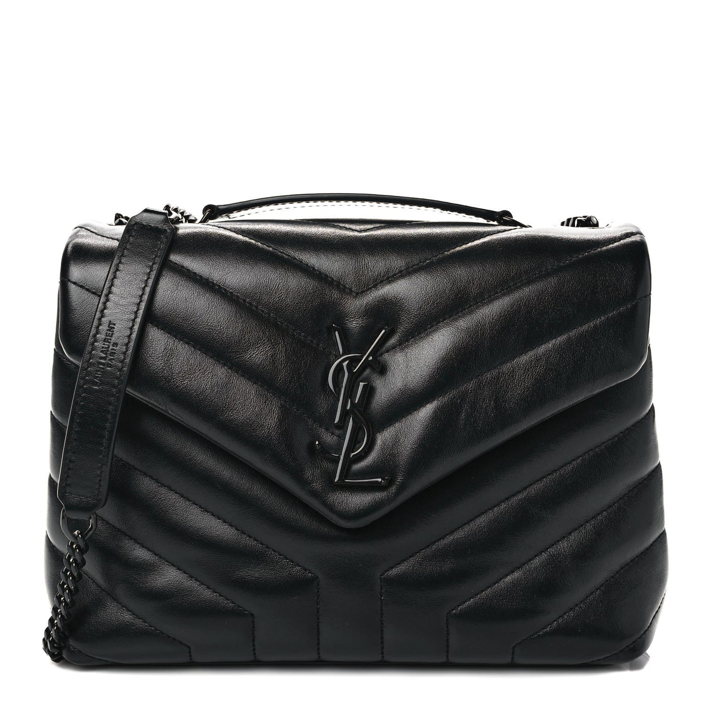 Calfskin Y Quilted Monogram Monochrome Small Loulou Chain Satchel Black