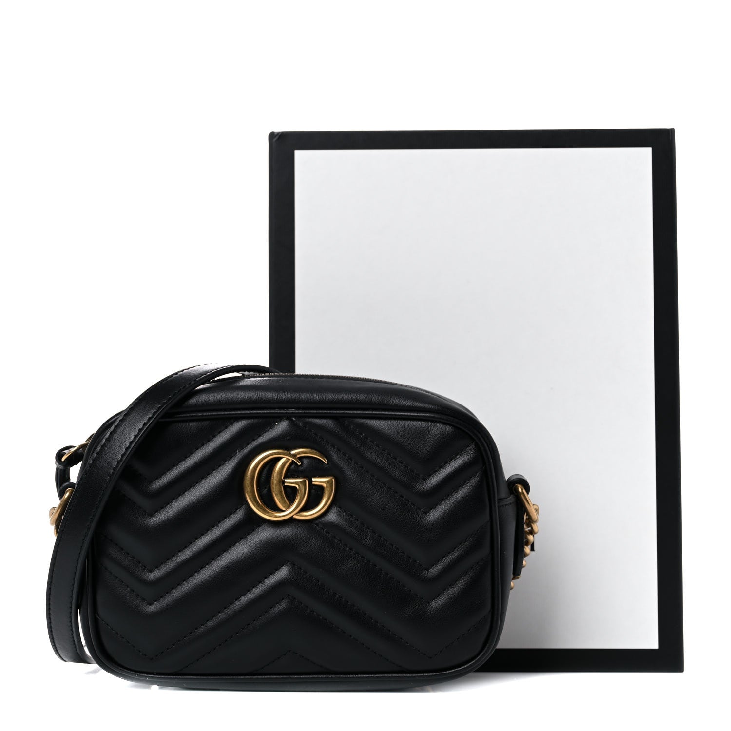 Gucci Calfskin Matelasse Mini GG Marmont Chain Shoulder Bag Black 17 of 17