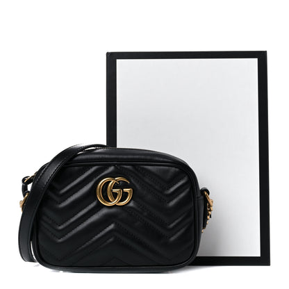 Gucci Calfskin Matelasse Mini GG Marmont Chain Shoulder Bag Black 17 of 17