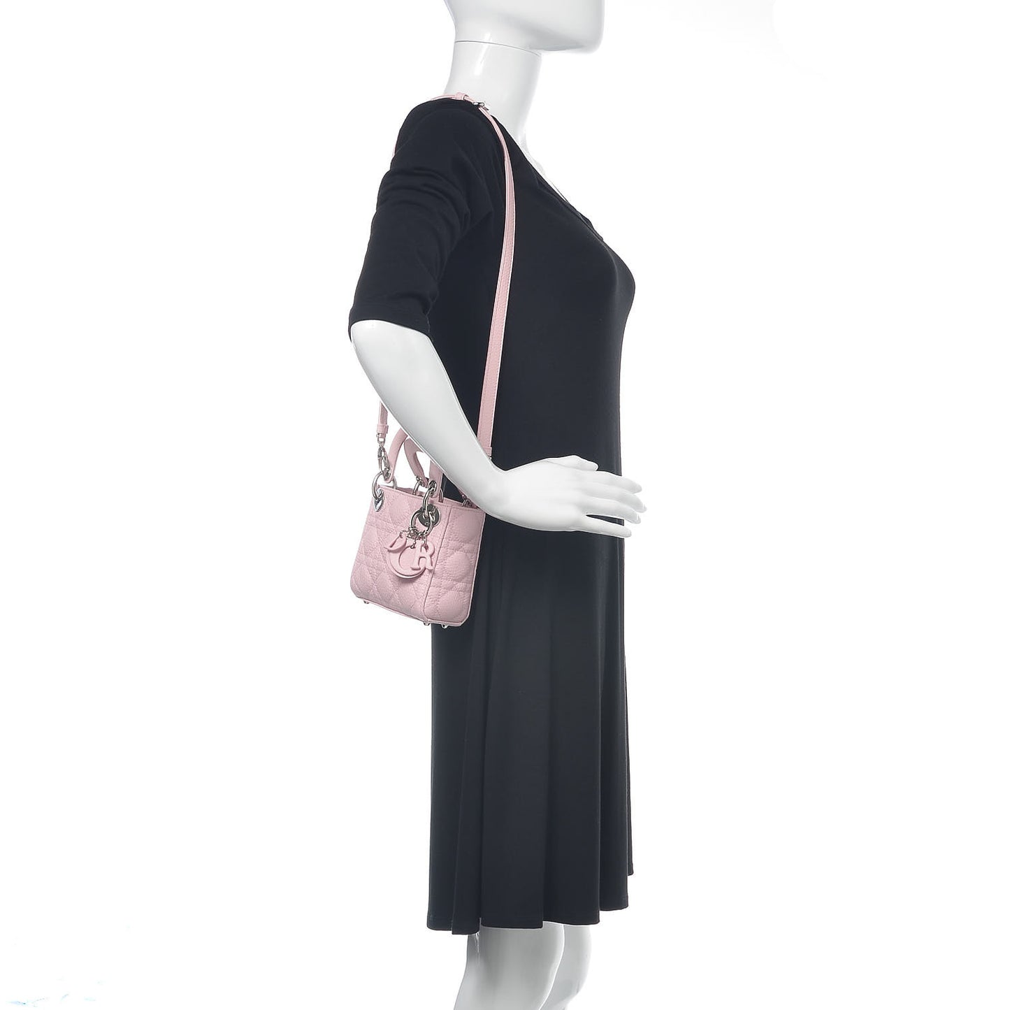 Grained Calfskin Cannage Nano Lady Dior Rose Clair