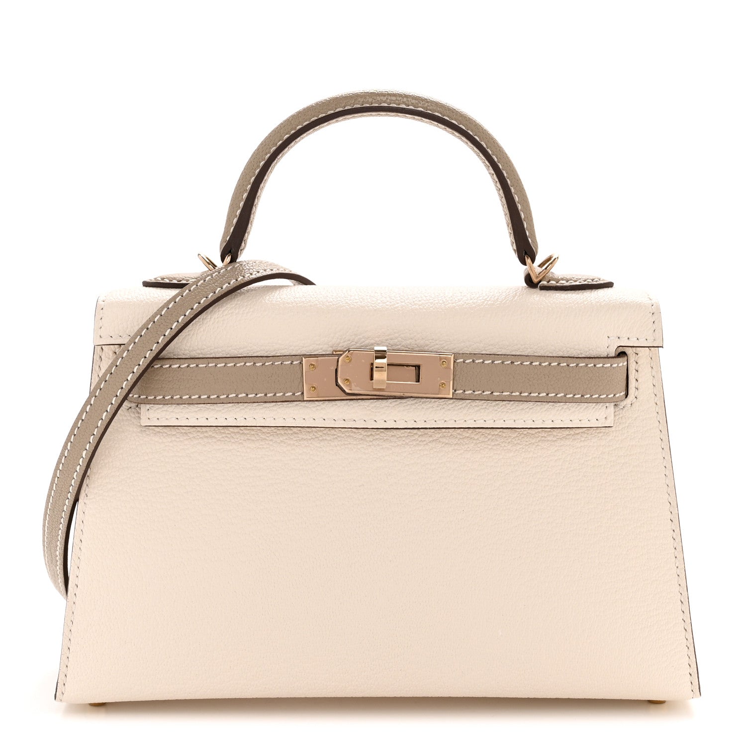 Hermes Chevre Mysore Horseshoe Mini Kelly Sellier 20 Nata Gris Tourterelle 1 of 11