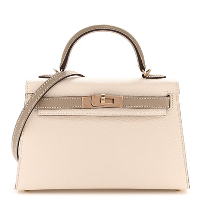 Hermes Chevre Mysore Horseshoe Mini Kelly Sellier 20 Nata Gris Tourterelle 1 of 11