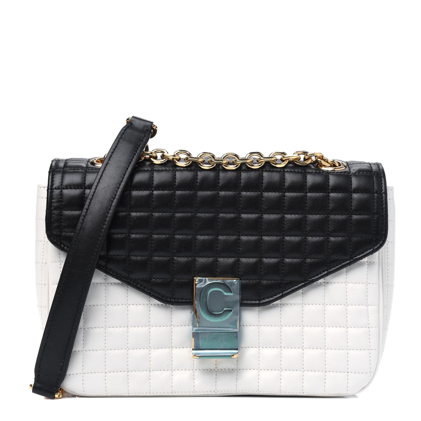Calfskin Quilted Medium C Bag Black White