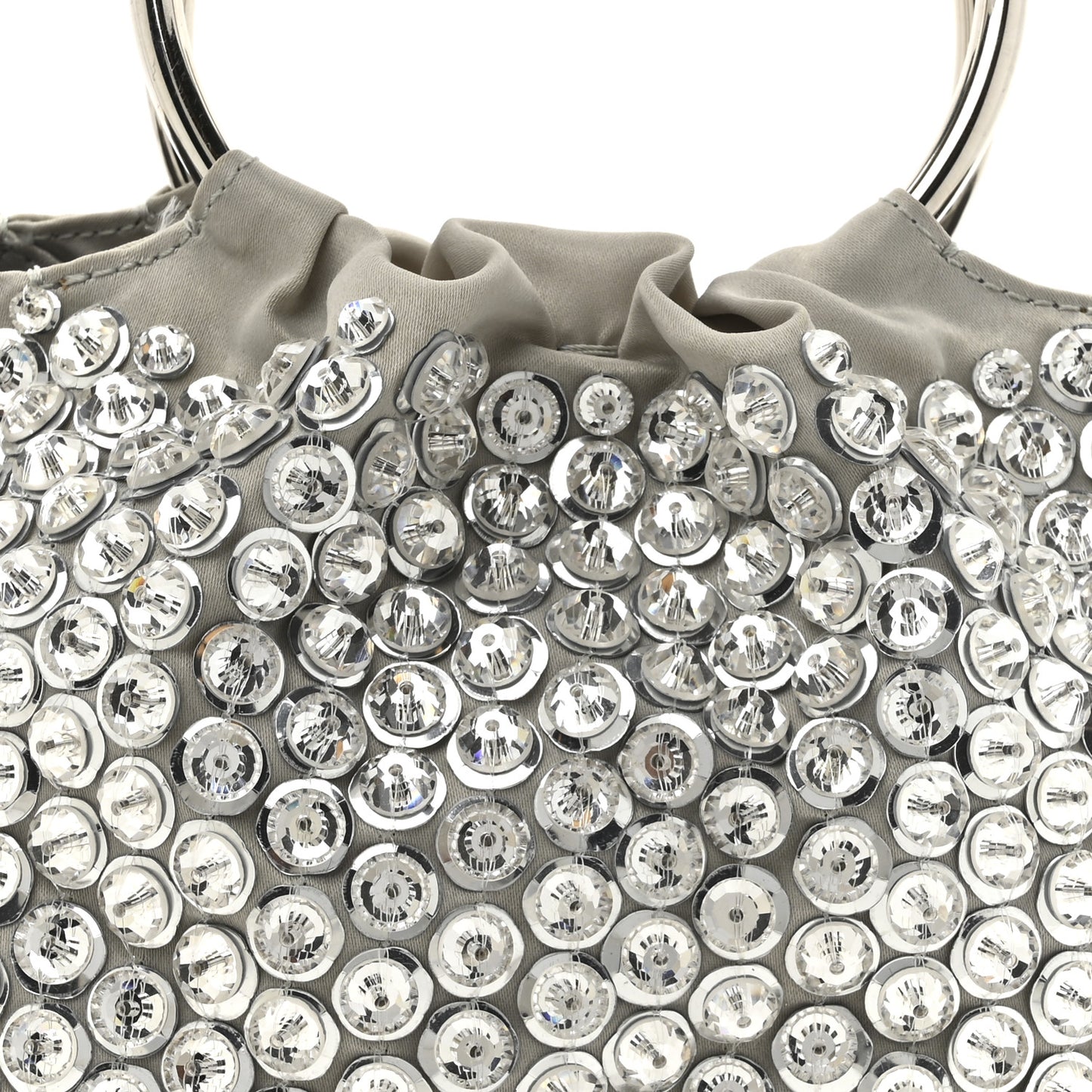 Satin Rhinestone Embellished Small Carry Secrets Bucket Bag Silver