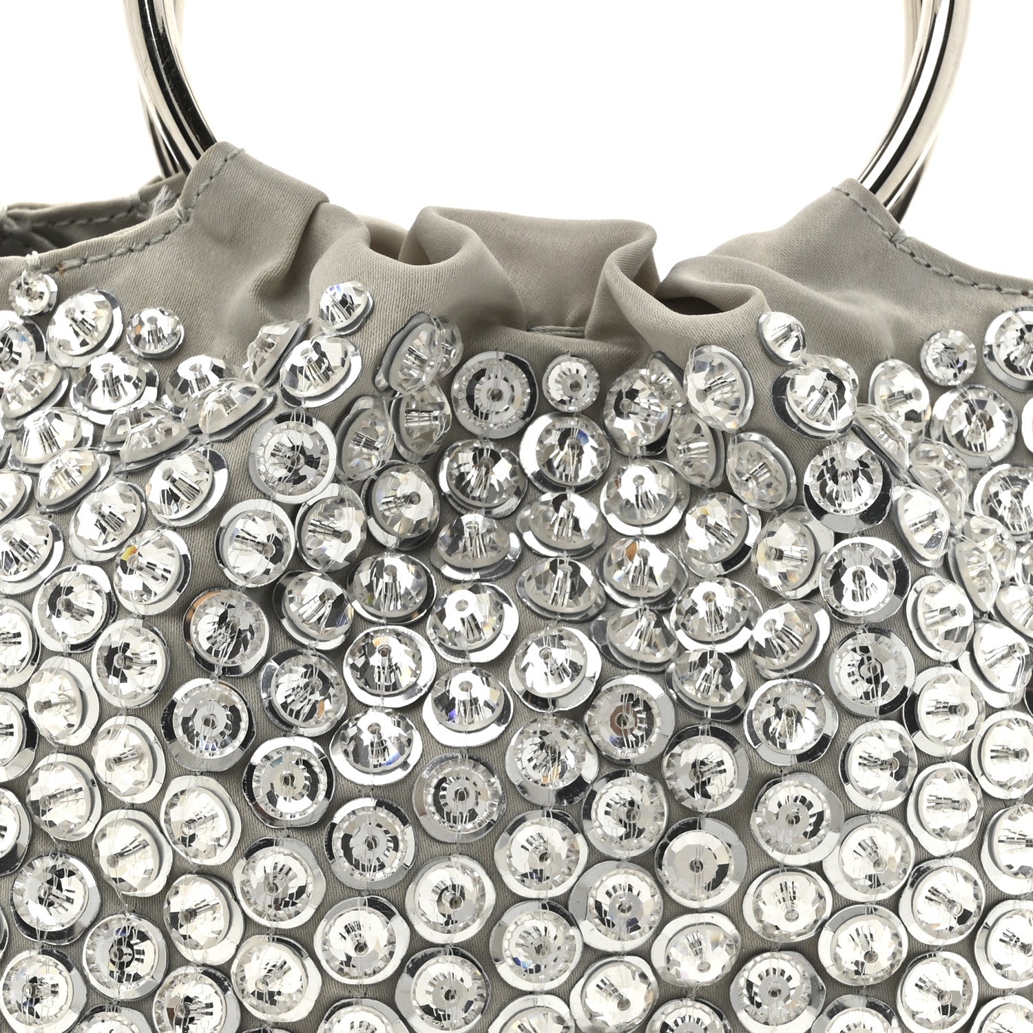 Valentino Garavani Satin Rhinestone Embellished Small Carry Secrets Bucket Bag Silver 7 of 10