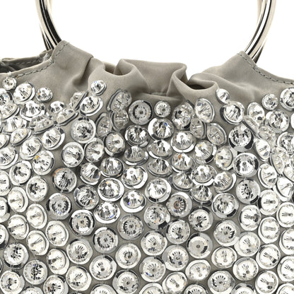 Valentino Garavani Satin Rhinestone Embellished Small Carry Secrets Bucket Bag Silver 7 of 10