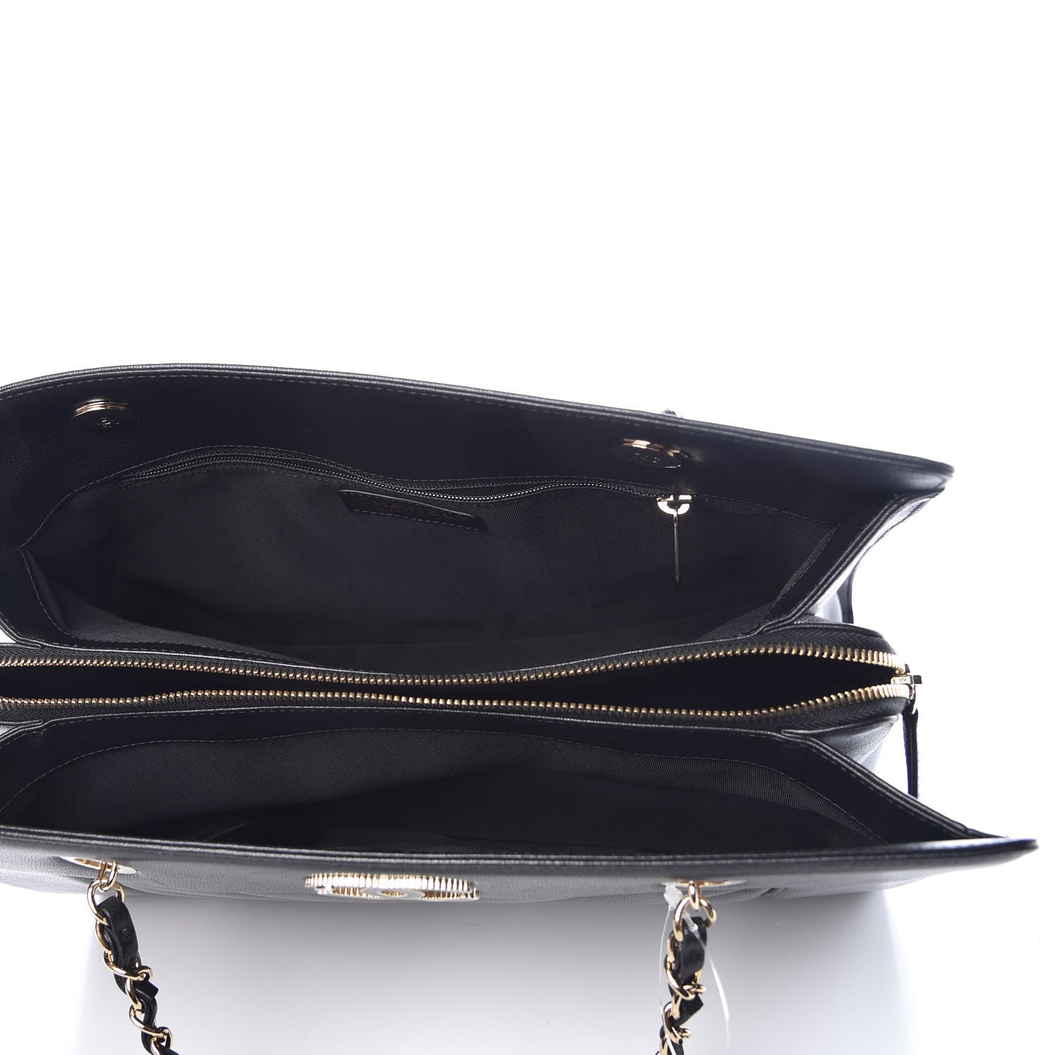Chanel Sheepskin Chevron Quilted Mademoiselle Vintage Shopping Tote Black 5 of 10