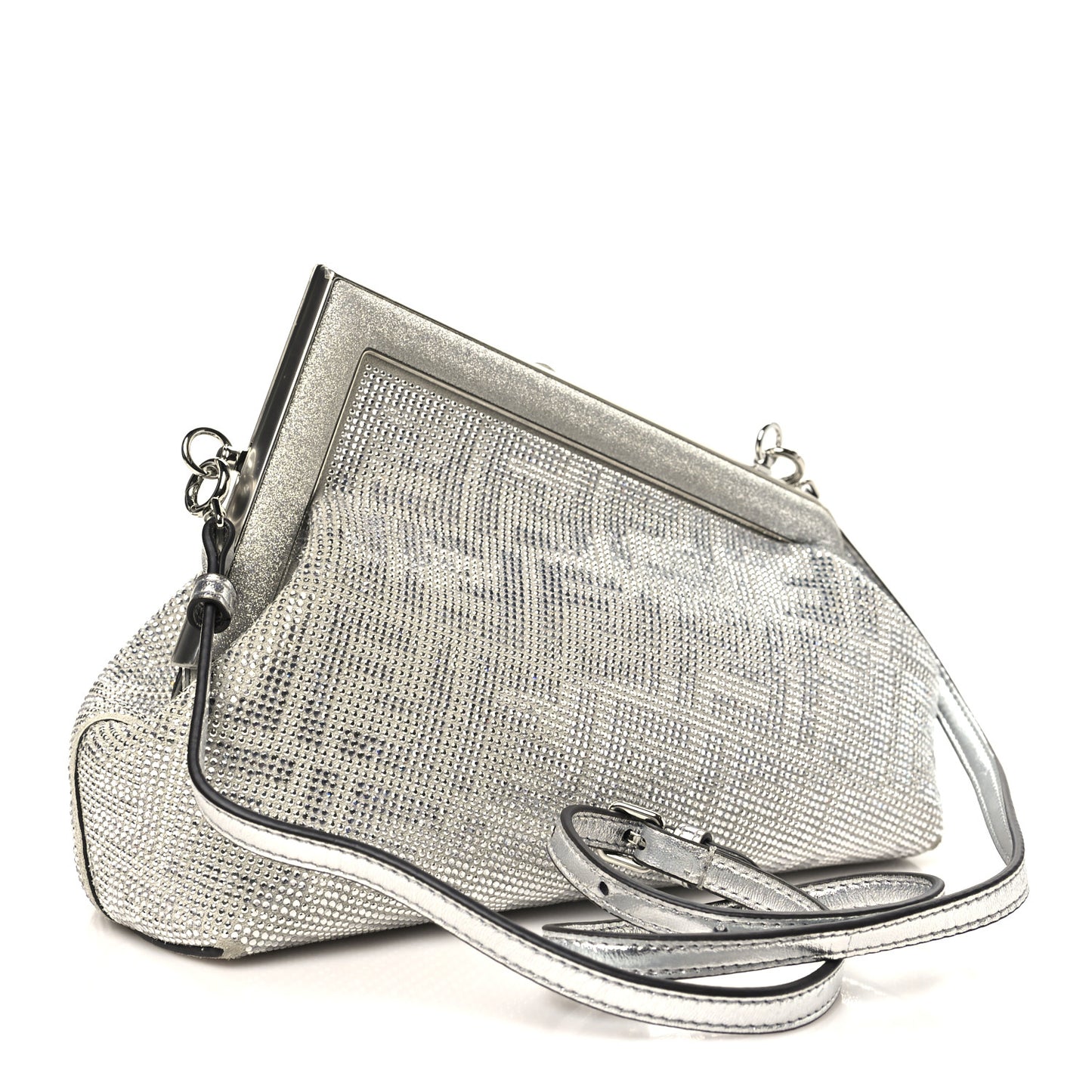 Crystal Vitello Laminato FF Fendi Small First Argento
