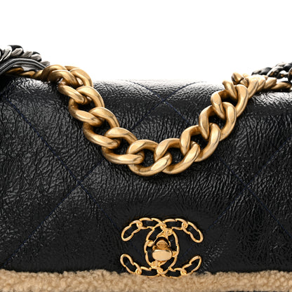 Chanel Crumpled Calfskin Shearling Sheepskin Quilted Large Chanel 19 Flap Navy 8 of 10