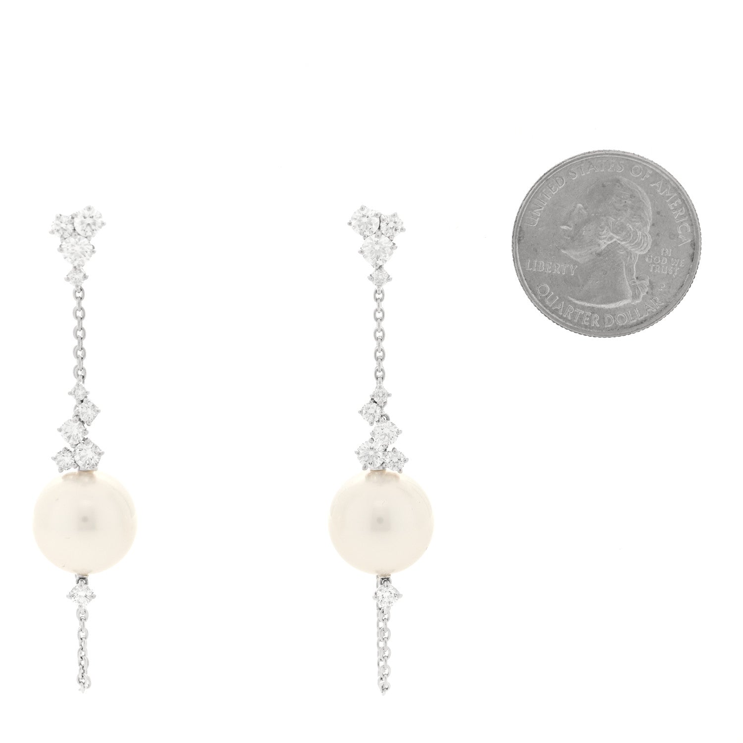 Mikimoto 18K White Gold Diamond Akoya Cultured Pearl 13.5-14mm Drop Earrings 2 of 4