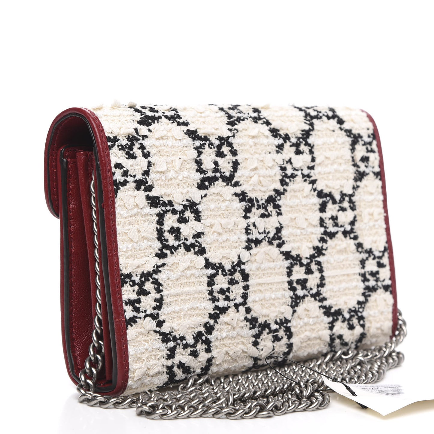 Tweed GG Monogram Mini Dionysus Chain Wallet White Black Romantic Cherry