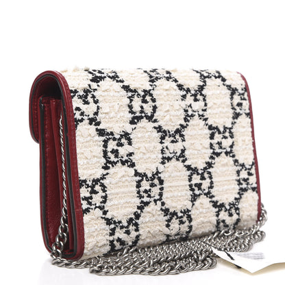 Gucci Tweed GG Monogram Mini Dionysus Chain Wallet White Black Romantic Cherry 3 of 10