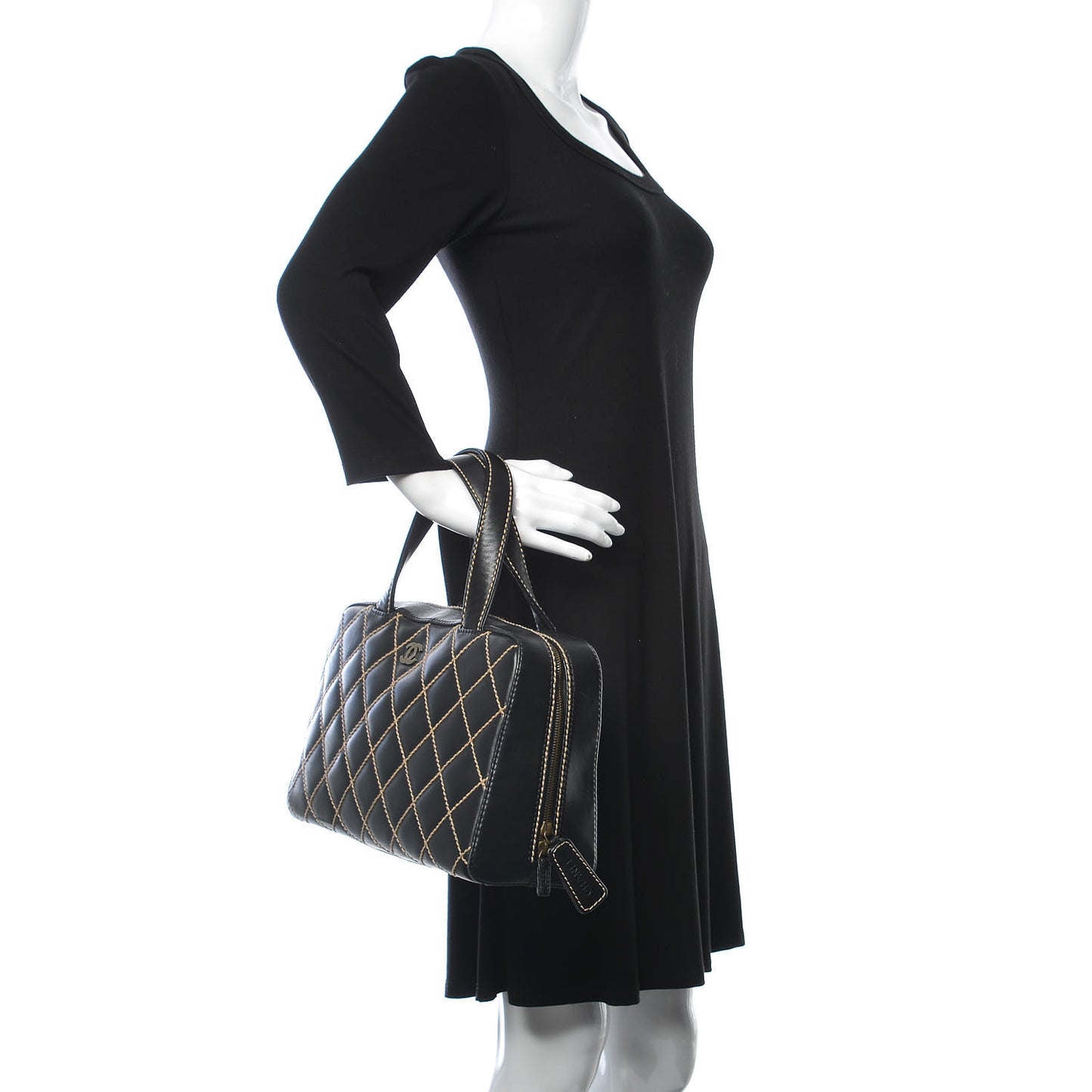 Calfskin Wild Stitch Top Handle Bag Black