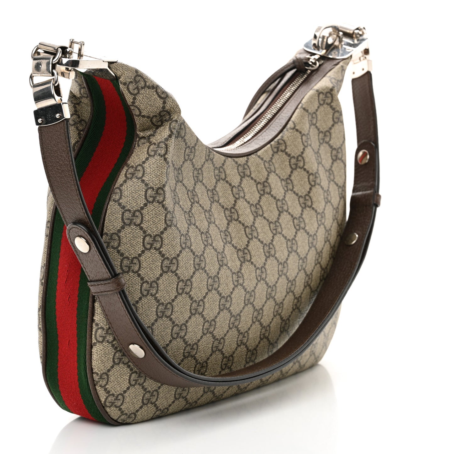 GG Supreme Monogram Textured Calfskin Web Large Attache Shoulder Bag Beige Ebony New Acero