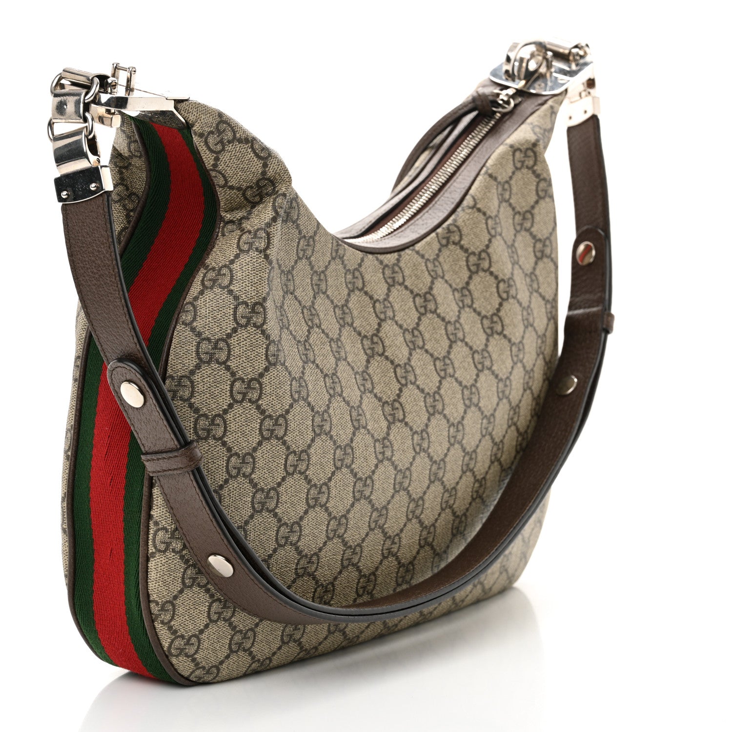 Gucci GG Supreme Monogram Textured Calfskin Web Large Attache Shoulder Bag Beige Ebony New Acero 3 of 11