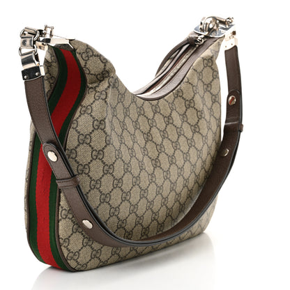Gucci GG Supreme Monogram Textured Calfskin Web Large Attache Shoulder Bag Beige Ebony New Acero 3 of 11