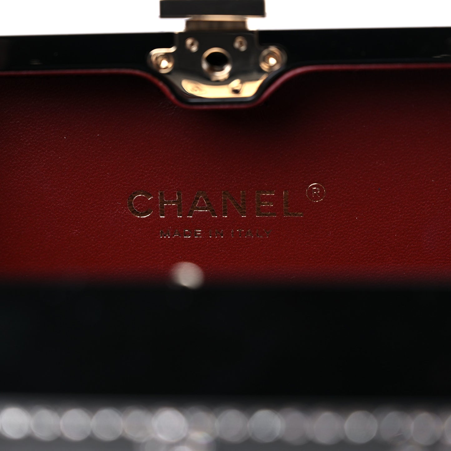 Plexiglass Crystal Quilted Minaudiere Clutch Black White