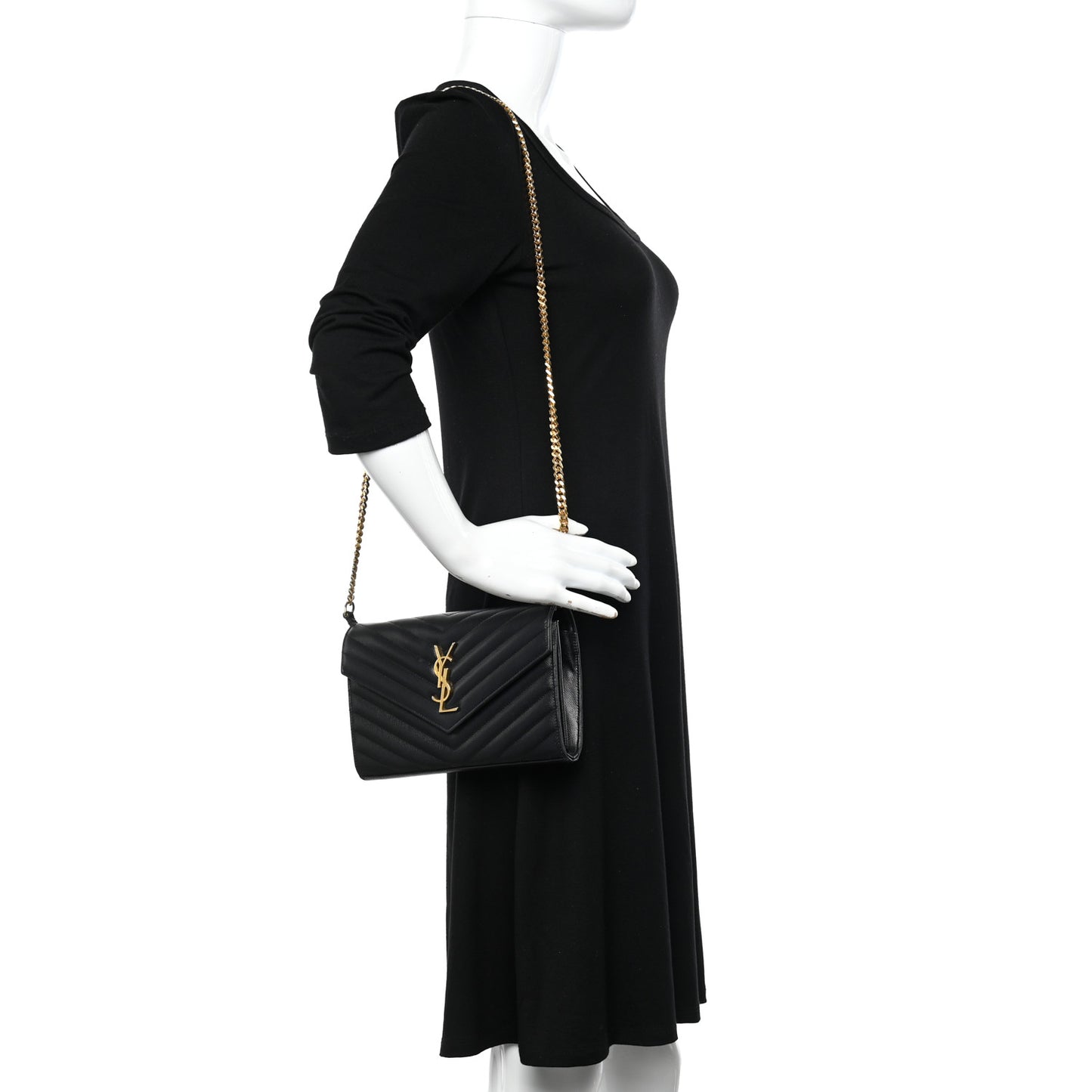 Grain De Poudre Matelasse Chevron Monogram Chain Wallet Black