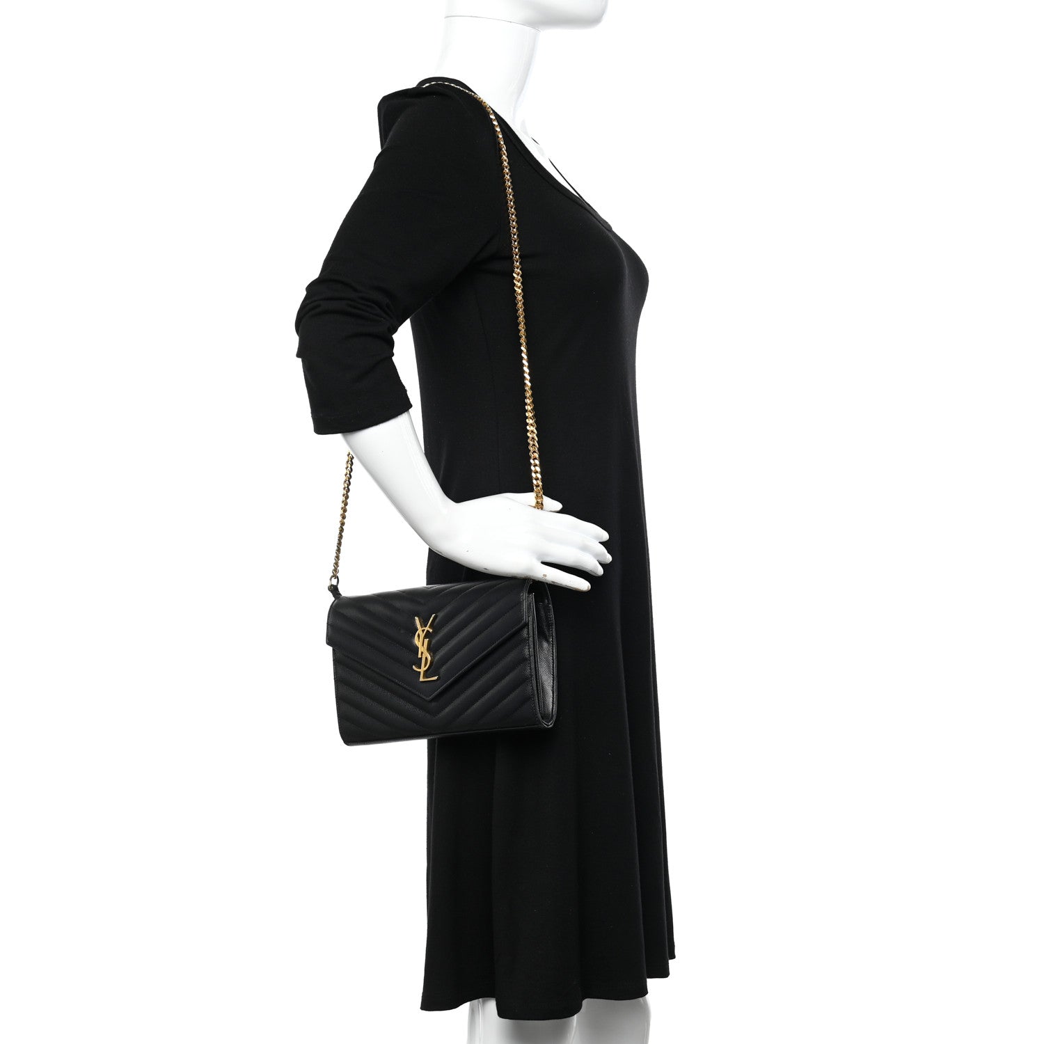 Saint Laurent Grain De Poudre Matelasse Chevron Monogram Chain Wallet Black 3 of 11