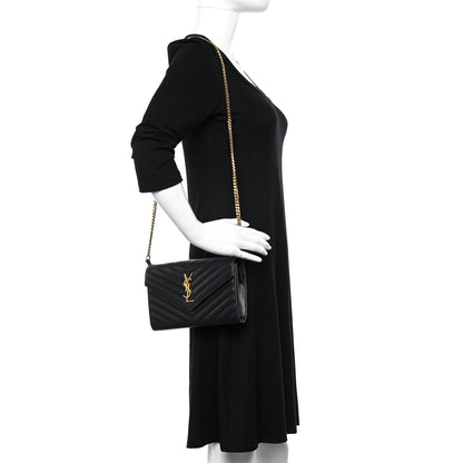 Saint Laurent Grain De Poudre Matelasse Chevron Monogram Chain Wallet Black 3 of 11