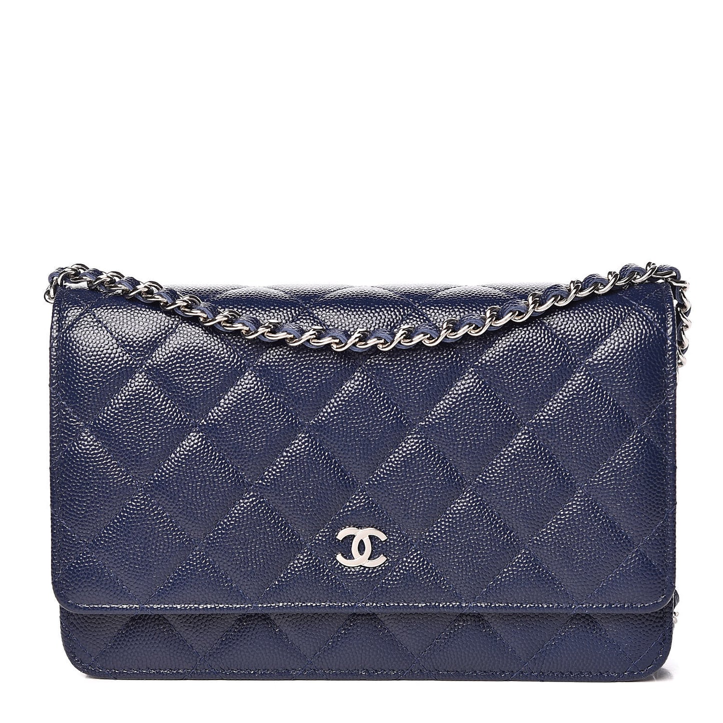 Caviar Quilted Wallet On Chain WOC Navy Blue