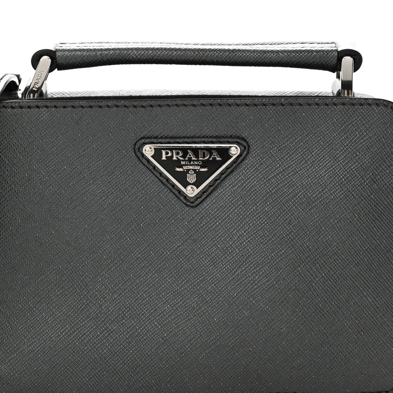 Prada Saffiano Travel Small Brique Top Handle Crossbody Bag Anthracite Gray 9 of 12