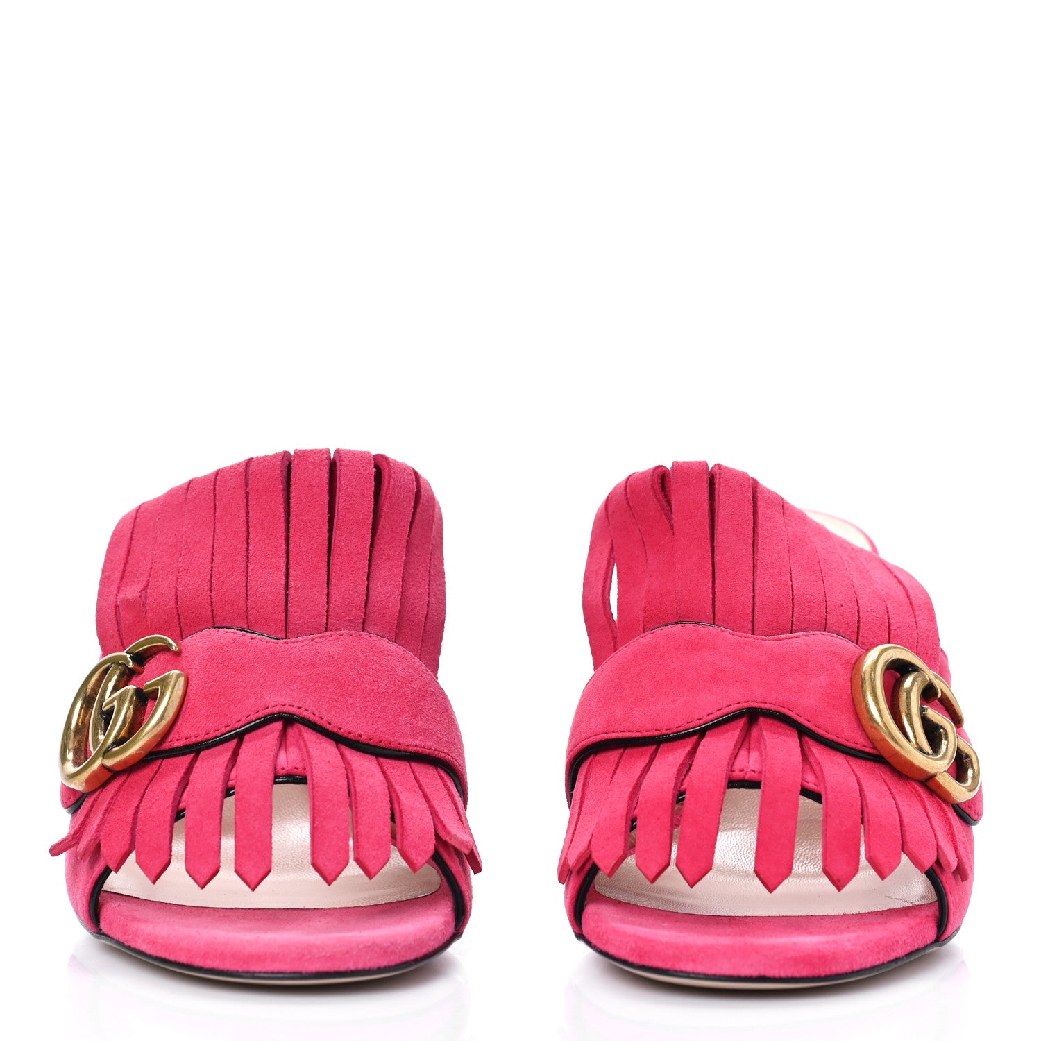Gucci Kid Scamosciato GG Marmont Fringe 75mm Slide Sandals 36.5 Hot Pink 2 of 9