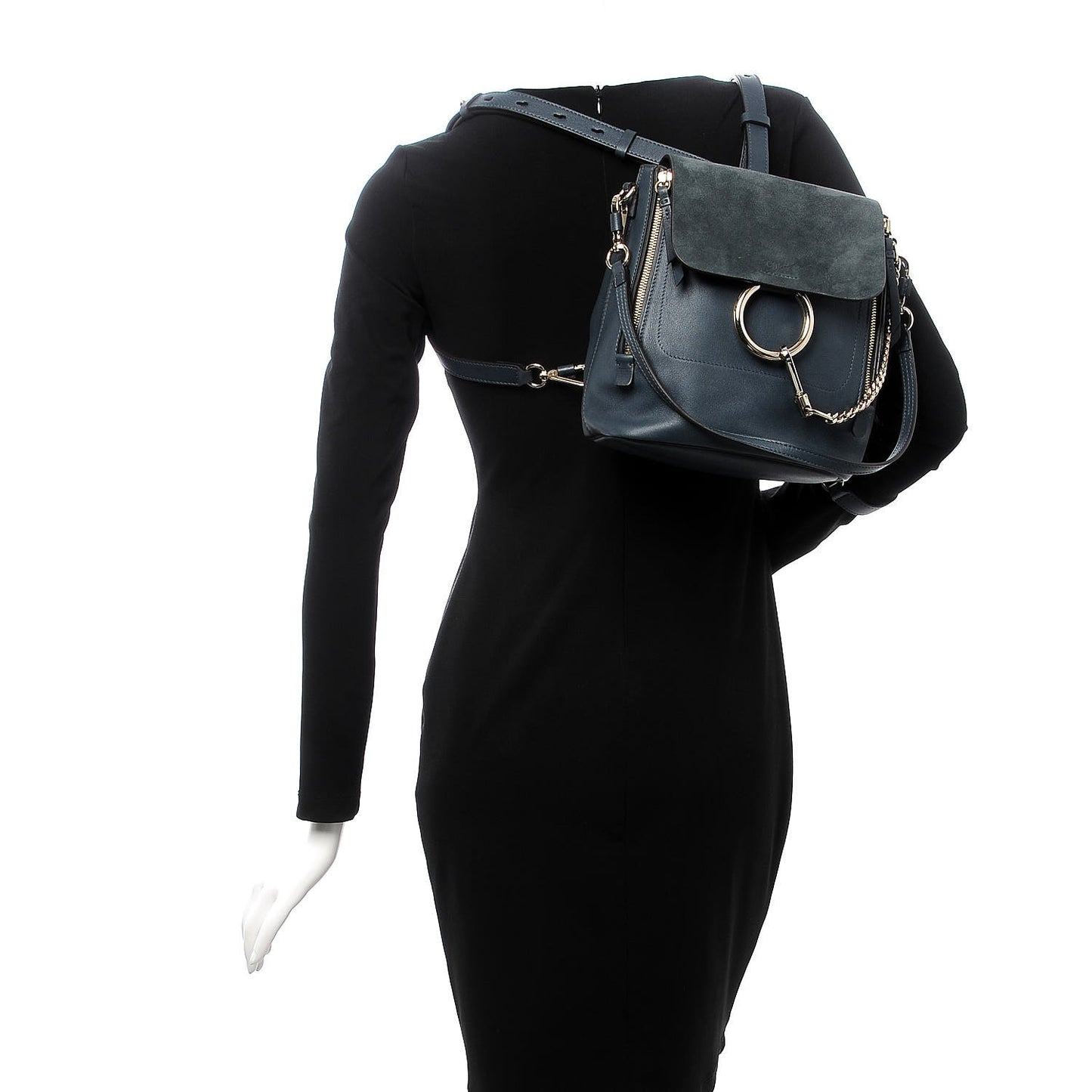 Suede Calfskin Small Faye Backpack Silver Blue
