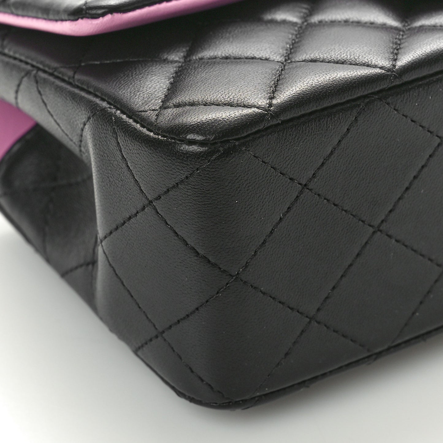 Lambskin Quilted Bi-Color Mini Top Handle Rectangular Flap Black Lilac
