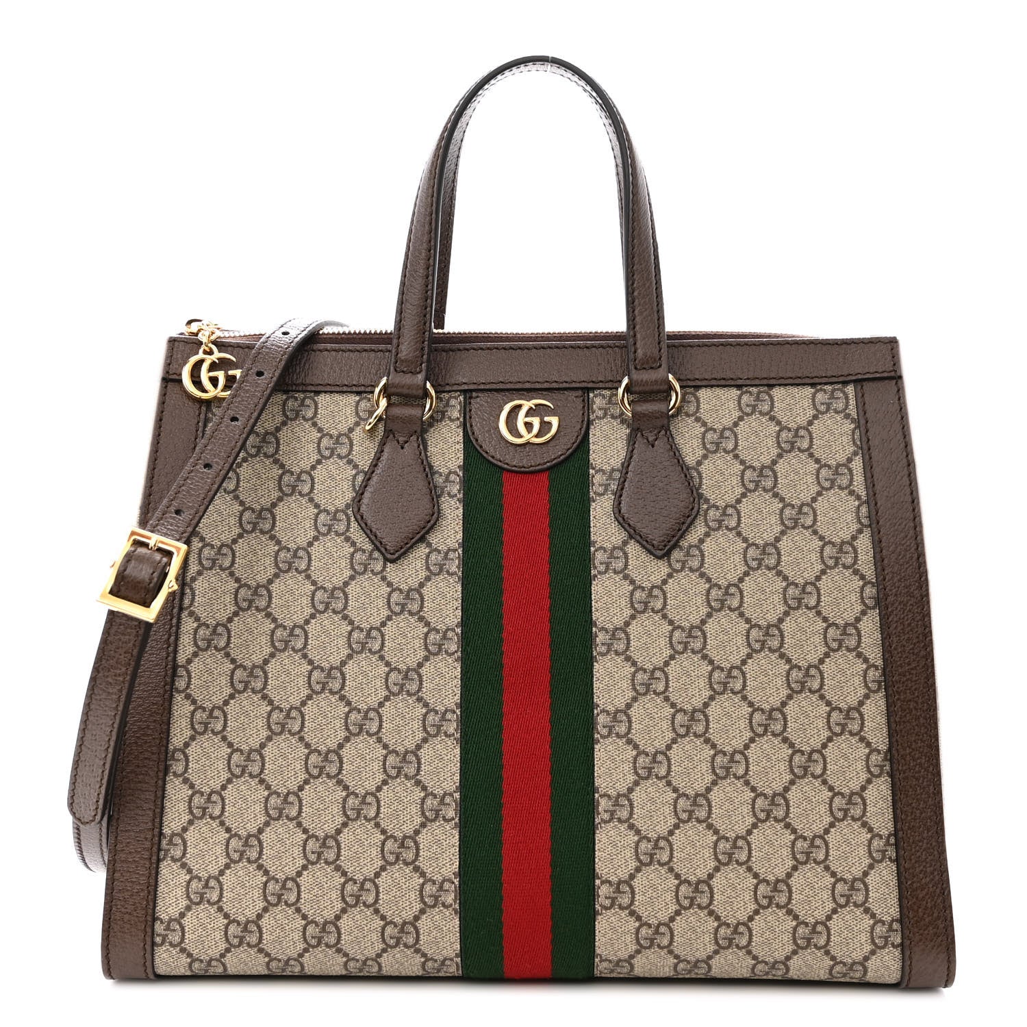 Gucci GG Supreme Monogram Web Medium Ophidia Tote Bag Brown 1 of 11
