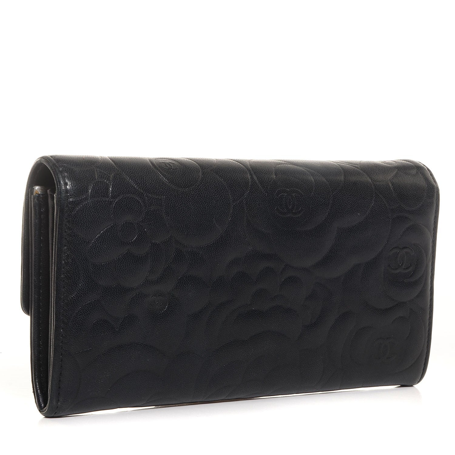 Chanel Lambskin Camellia Embossed Large Gusset Flap Wallet Black 3 of 7