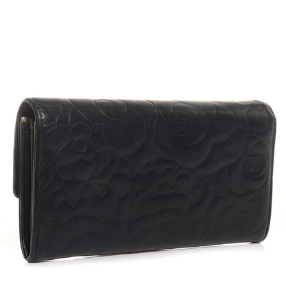 Chanel Lambskin Camellia Embossed Large Gusset Flap Wallet Black 3 of 7