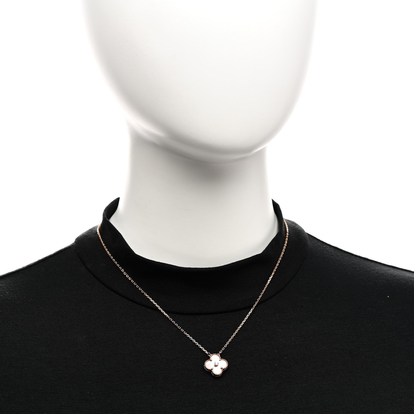 18K Rose Gold Diamond Pink Mother of Pearl Vintage Alhambra Pendant Necklace