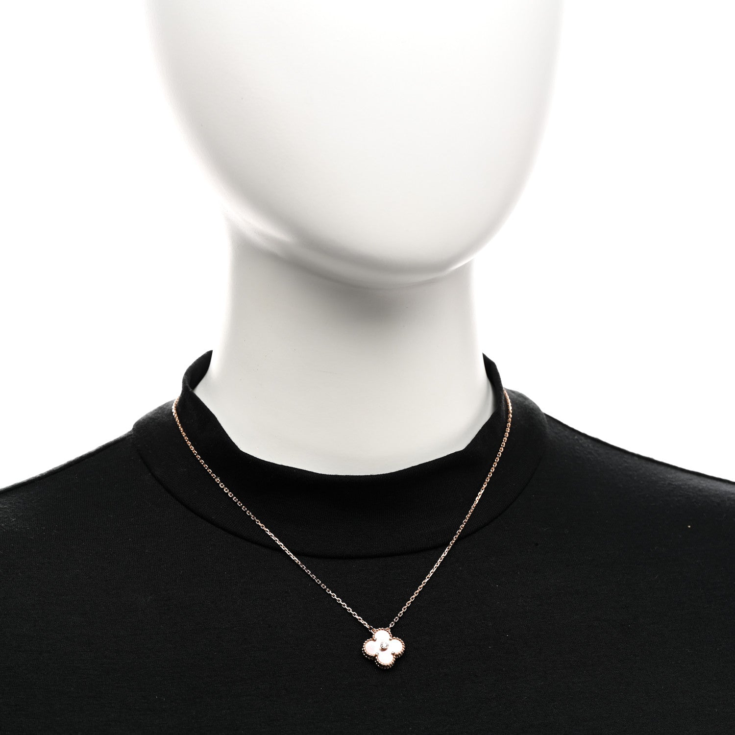 Van Cleef & Arpels 18K Rose Gold Diamond Pink Mother of Pearl Vintage Alhambra Pendant Necklace 2 of 6