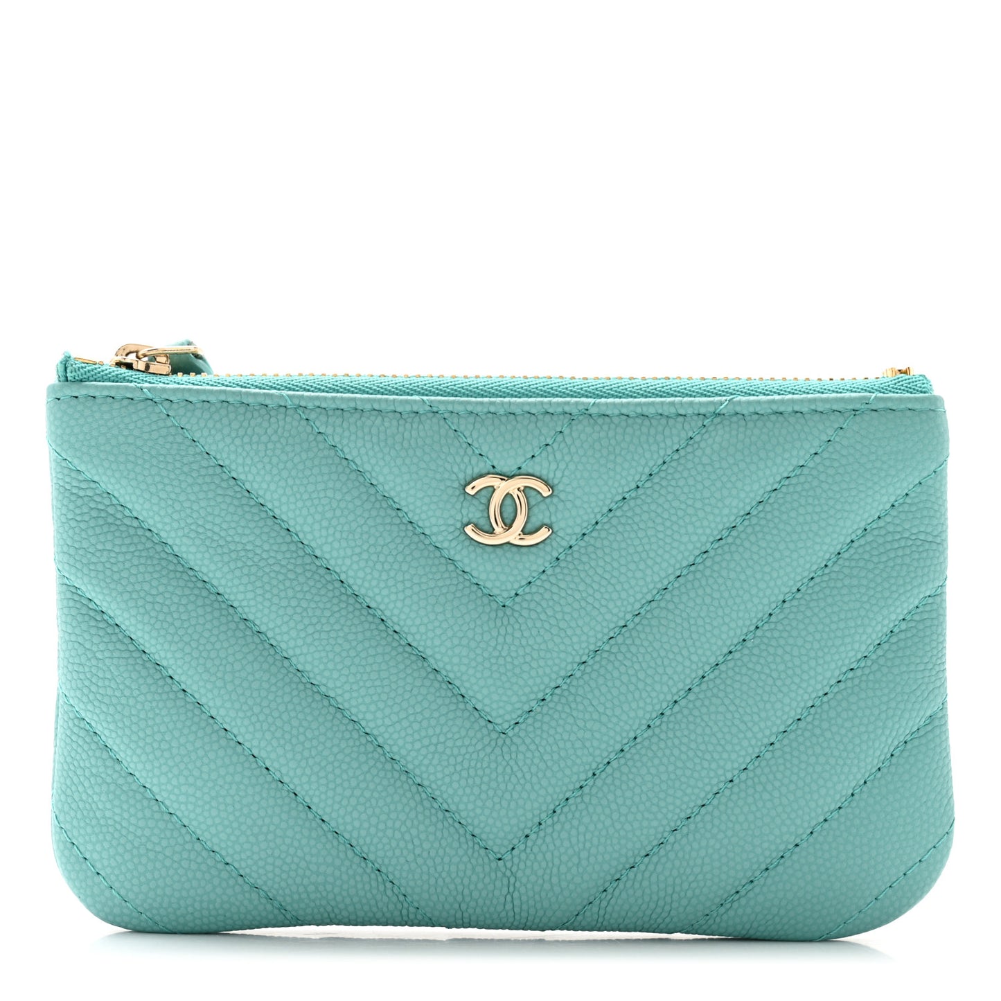 Caviar Chevron Quilted Small Cosmetic Case Light Blue