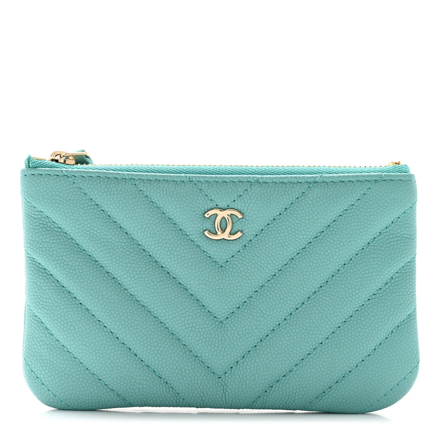 Chanel Caviar Chevron Quilted Small Cosmetic Case Light Blue 1 of 9