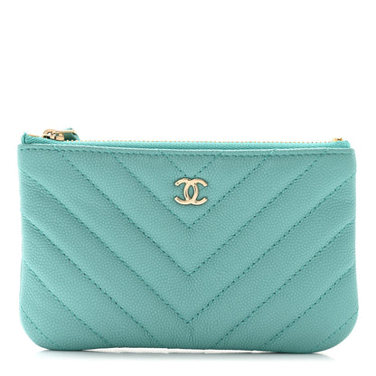 Chanel Caviar Chevron Quilted Small Cosmetic Case Light Blue 1 of 9