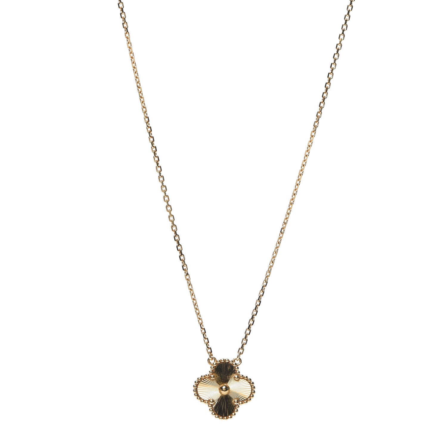 Van Cleef & Arpels 18K Yellow Gold Guilloche Vintage Alhambra Pendant Necklace 1 of 8